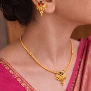 Traditional gold Chandrakore chain necklace and earring set – Luméra