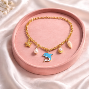 Charm necklace with dolphin starfish shell and pearl pendants by Lumera