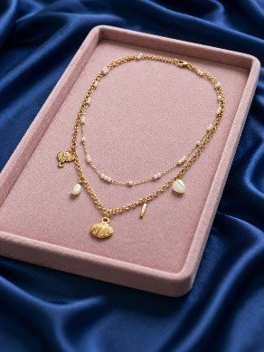 Charm Necklace Elephant Pearl Layered Korean Jewellery | Lumera Charm necklace with elephant pearl shell and leaf pendants by Lumera