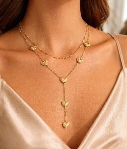 Double layer heart shape necklace set by Lumera