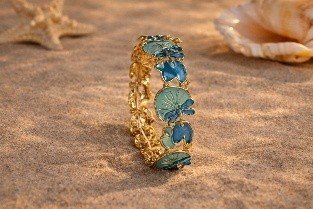 Flowers Bracelet Aqua Blue Flower Earrings Korean Jewellery Set | Lumera Gold aqua blue flower bracelet bangle with matching mint flower stud earrings by Lumera