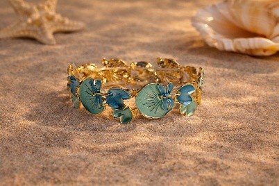 Flowers Bracelet Aqua Blue Flower Earrings Korean Jewellery Set | Lumera Gold aqua blue flower bracelet bangle with matching mint flower stud earrings by Lumera