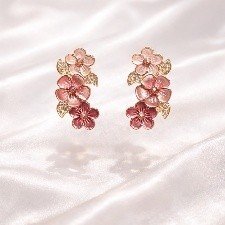 Flowers Bracelet Pink Creeping Earrings Korean Jewellery Set | Lumera Gold pink stone flower bracelet bangle with matching pink creeping flower earrings by Lumera