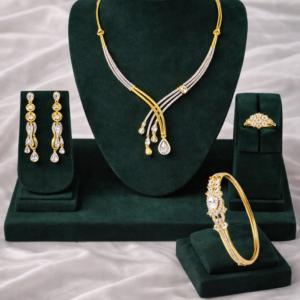 Gold complete combo set with necklace earrings bracelet and ring by Lumera