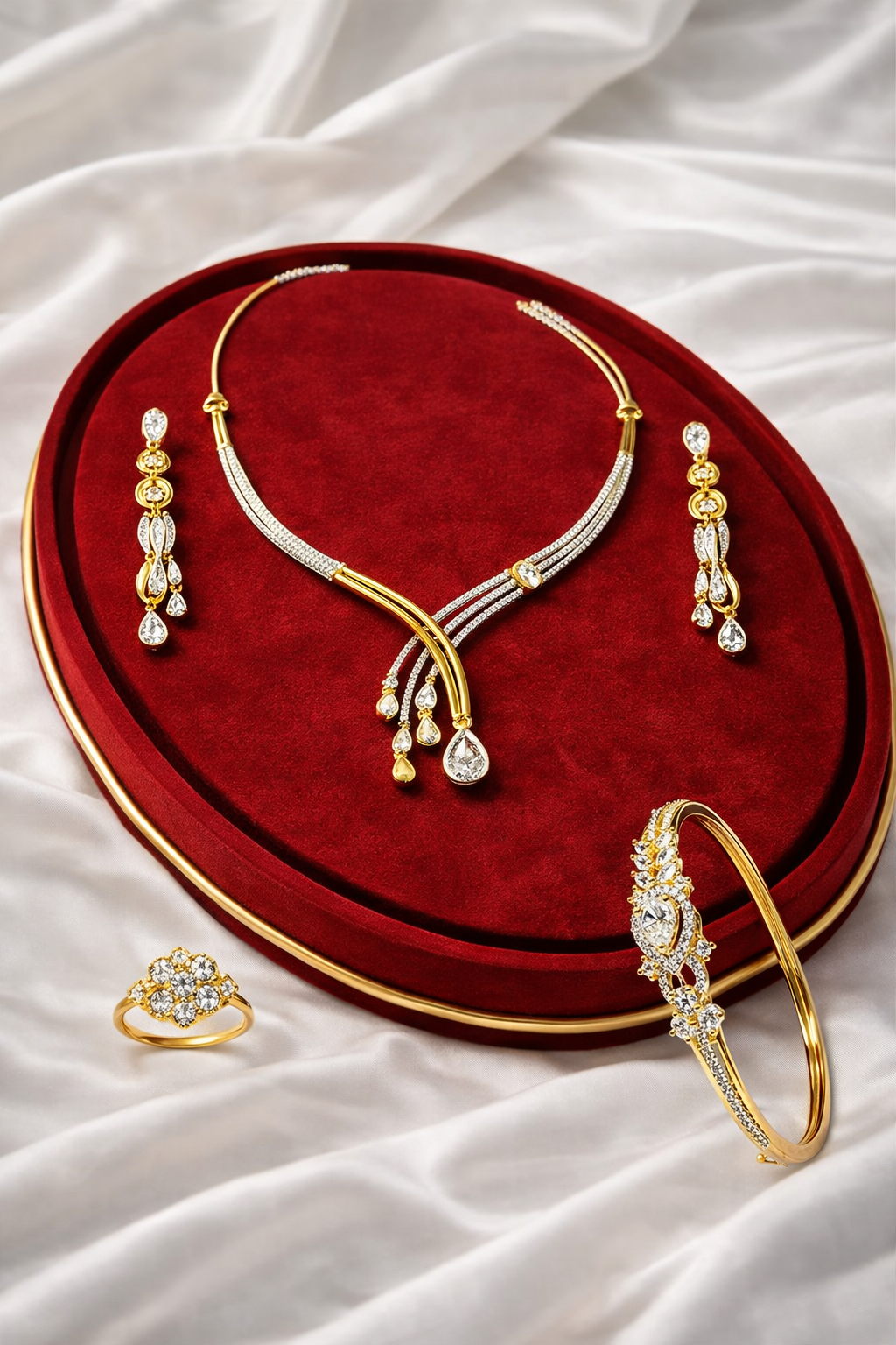 Golden Complete Combo Set | Lumera Gold complete combo set with necklace earrings bracelet and ring by Lumera