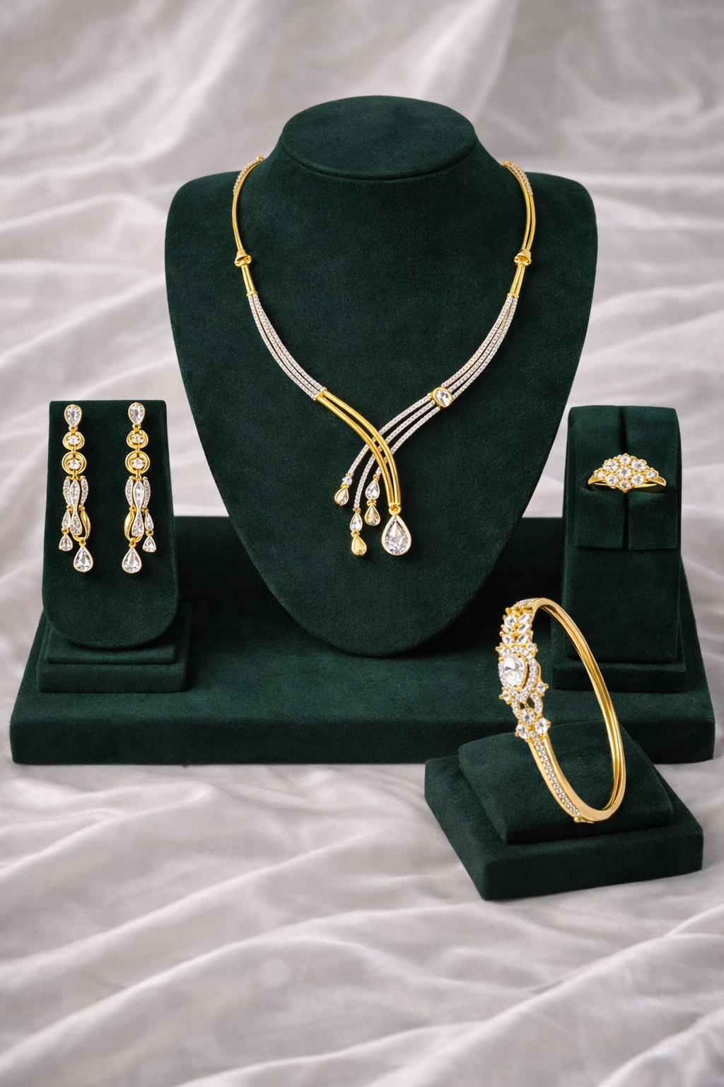 Golden Complete Combo Set | Lumera Gold complete combo set with necklace earrings bracelet and ring by Lumera