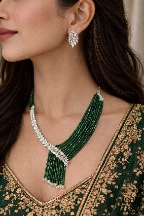 Green Silver Beads Fancy Necklace| Lumera green and silver beads fancy necklace