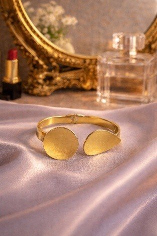 Oval Petal Shape Golden Kada Bracelet | Lumera Gold oval and petal shape open cuff kada bracelet by Lumera
