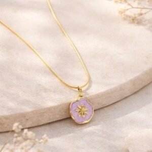 Gold lavender royal pendant chain by Lumera