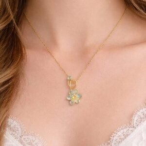 Blue stone flower pendant chain necklace by Lumera