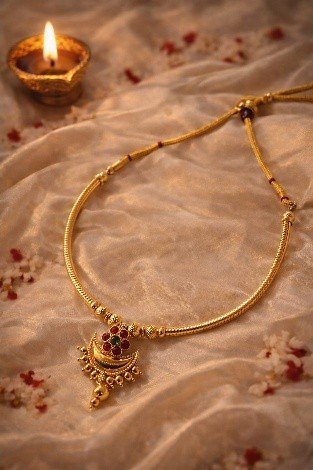 Chandrakore Chain Necklace Set – Gold Kundan Traditional Jewellery | Luméra Gold Chandrakore chain necklace and earring set with ruby and emerald kundan stones – Luméra
