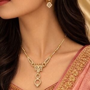 Golden diamond Koyari necklace set with matching earrings by Lumera