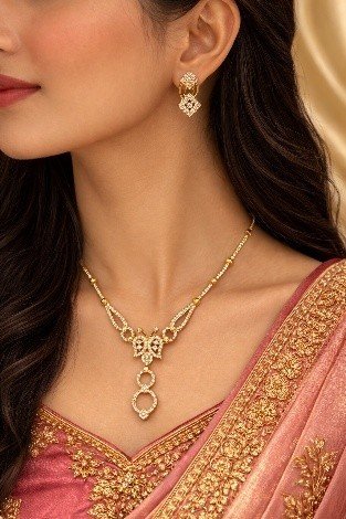 Golden Diamond Koyari Set | Lumera Golden diamond Koyari necklace set with matching earrings by Lumera