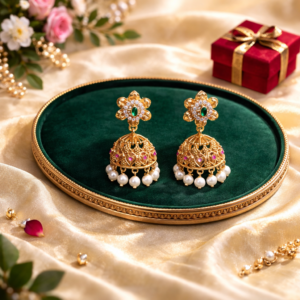 Gold flower jhoomer jhumka earrings by Lumera