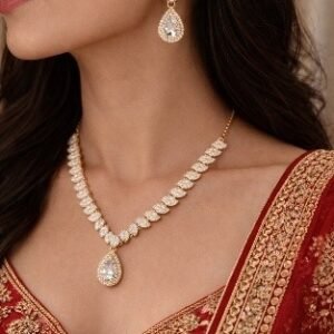 Golden diamond Koyari necklace set with matching earrings by Lumera